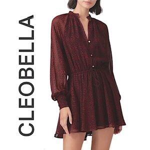 CLEOBELLA.REVOLVE.EUC.”KELLY”long sleeve sheer layered mini dress.Black & Wine.M